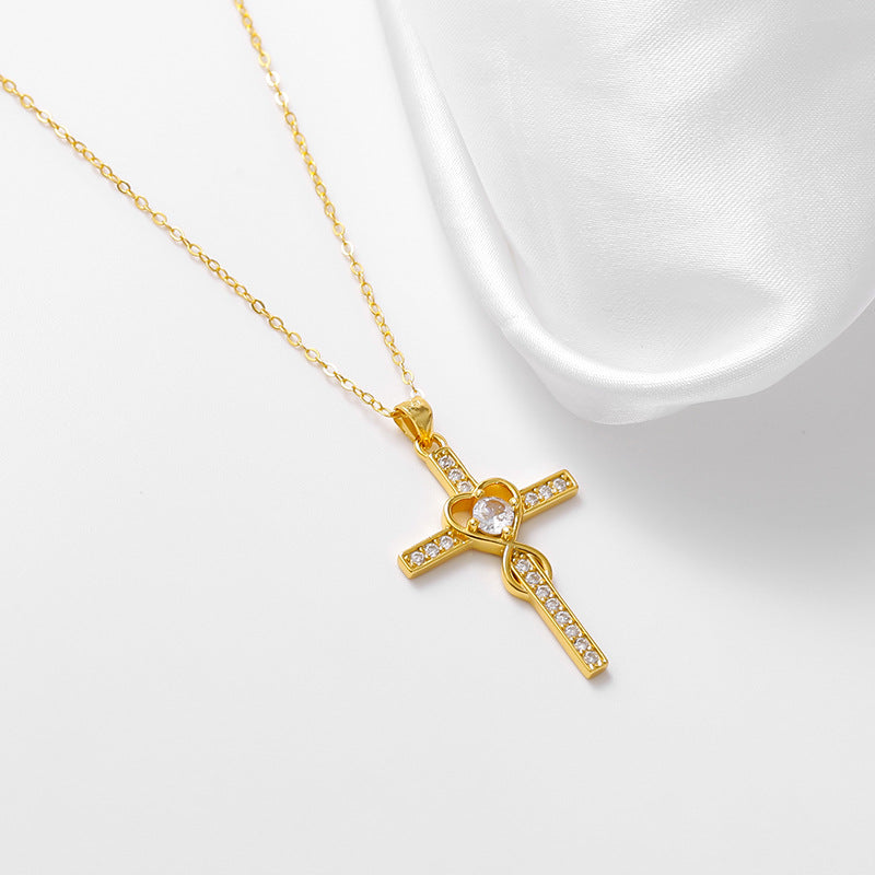 Creative 925 sterling silver heart-shaped cross necklace with fashionable simple and versatile accessories
