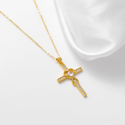 Creative 925 sterling silver heart-shaped cross necklace with fashionable simple and versatile accessories