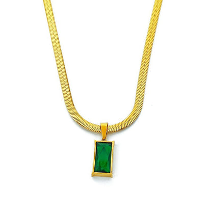 Style Unique Design Blade Chain Luxury Emerald Zircon Pendant Titanium Steel Necklace for Women