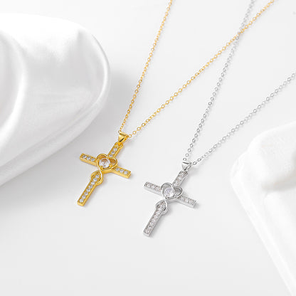 Creative 925 sterling silver heart-shaped cross necklace with fashionable simple and versatile accessories