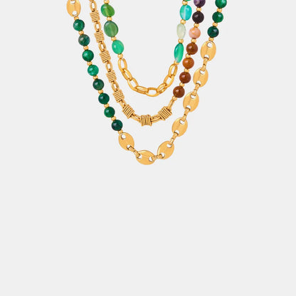 Agate bead chain design with titanium steel gold-plated necklace