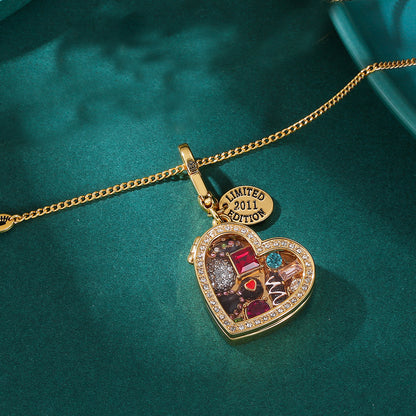 Enamel glazed chocolate gemstone transparent heart-shaped box with openable pendant