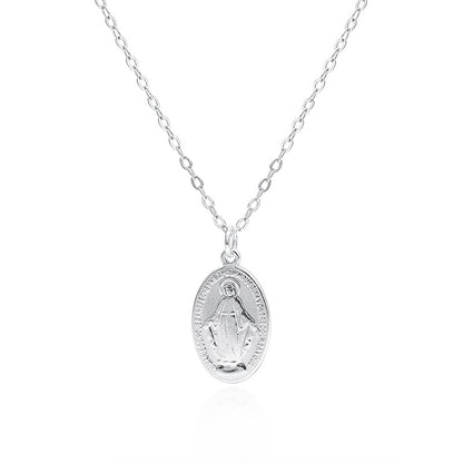 Gilded Virgin Mary necklace for women 925 sterling silver Virgin Mary coin collarbone chain